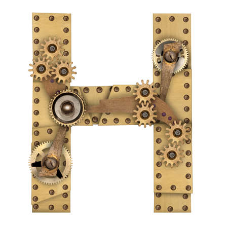 Steampunk mechanical metal alphabet letter H. Photo compilationの写真素材