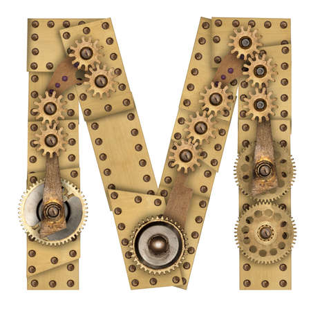 Steampunk mechanical metal alphabet letter M. Photo compilationの写真素材
