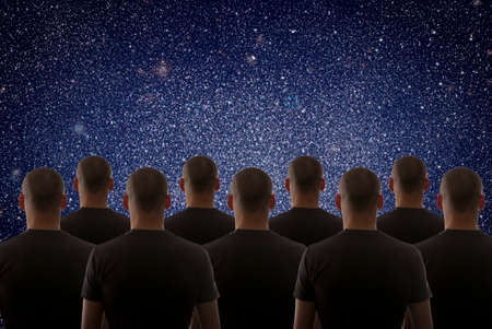 Universe. Starry sky and silhouette of manの写真素材