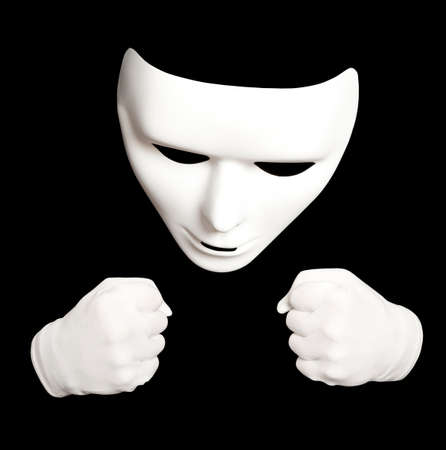 Pantomime. White theatrical mask isolated on blackの写真素材