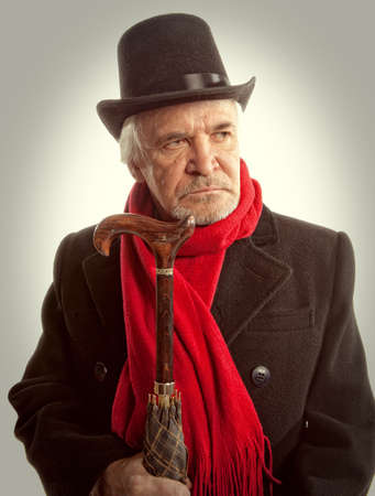 Victorian portrait of a senior man thinking about somethingの写真素材