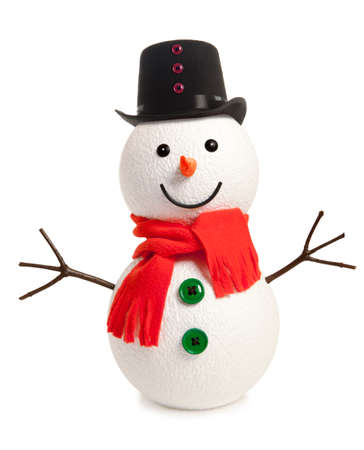 Happy snowman isolated on white backgroundの写真素材