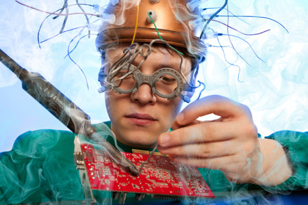 Crazy inventor replacement of electronic components on printed circuit board