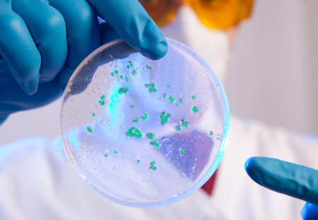 Scientist holding a petri dish with virus cells