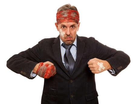 Businessman with bruised head, funny businessmanの写真素材