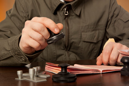 Officer of the state border guard service. Passport control.
