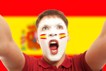 Spanish fans at the stadium. Football, soccer fanの写真素材