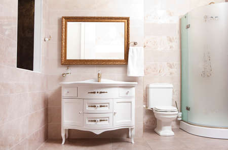 Stylish designed bathroom in luxury modern houseの写真素材