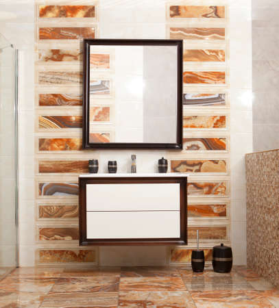 Stylish designed bathroom in luxury modern houseの写真素材