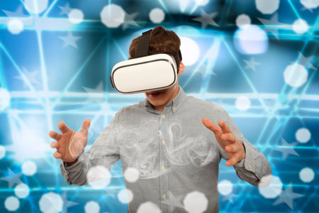 Young man wearing virtual reality glasses