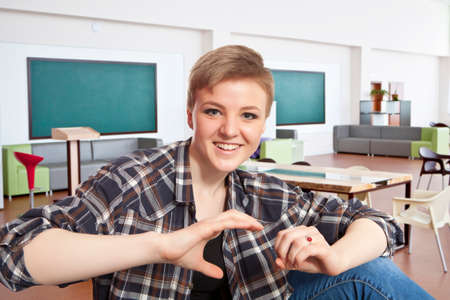 A portrait of college happiness student on campusの写真素材