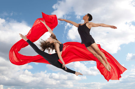Young couple of modern ballet dancers - series of photos