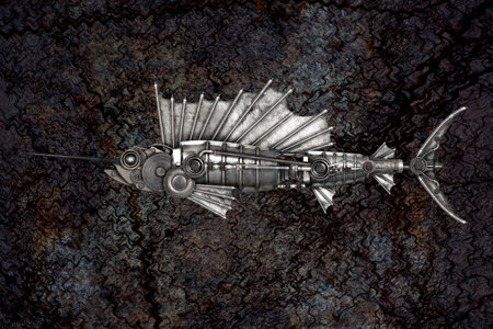 Steampunk style sailfish. Mechanical animal photo compilationの写真素材
