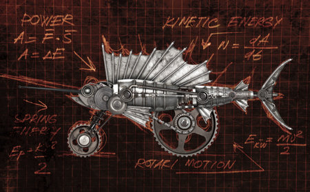 Steampunk style sailfish. Mechanical animal photo compilationの写真素材