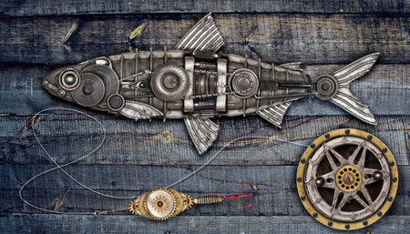 Steampunk style fish herring. Mechanical animal photo compilationの写真素材