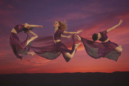 The group woman of modern ballet dancers. Soft focus の写真素材
