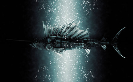 Steampunk style sailfish. Mechanical animal photo compilation