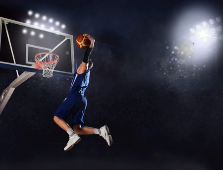 Basketball player in action in gym