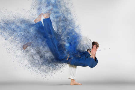 Battle of two fighters judo sports judo competitionsの写真素材