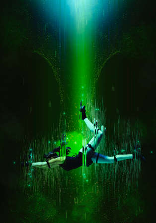 Teleportation to another world or dimension, scientific experiment. Future conceptの写真素材