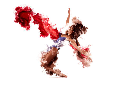 Beautiful young woman dancing - series of photosの写真素材