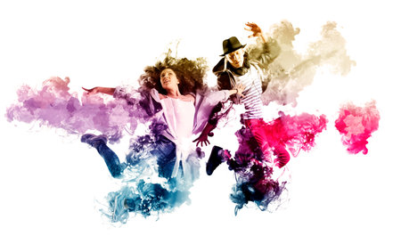 Beautiful young couple in dance studio. Sporty hip-hop dancers