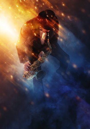 Saxophonist. Man playing on saxophone