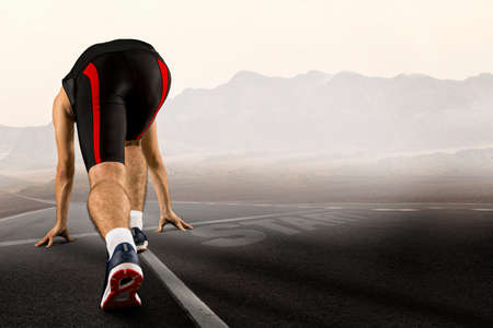 Runner feet running on road close up on shoe. Concept of sport, movement, energy, dynamic, healthy lifestyleの写真素材