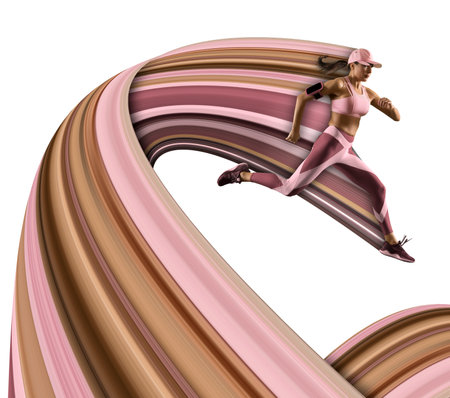Sporty young woman running on art paint background. flyer. Concept of sport, running, competition. Pixel stretch effectの写真素材