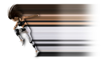 Sporty young woman running. isolated on white background. Pixel stretch effectの写真素材