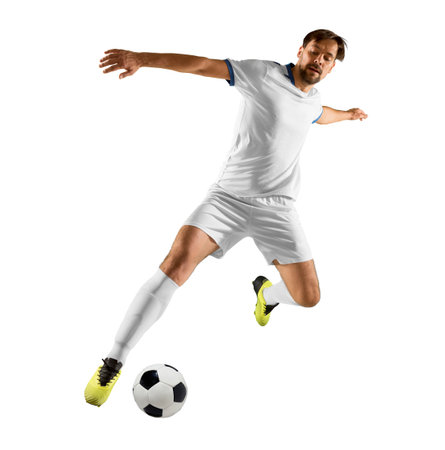 Soccer player in action on isolated on white background - Imageの写真素材