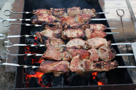 Pork on hot corners in the grillの写真素材