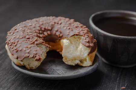chocolate donut, traditional Polish donut, a donut for an old recipe, home donutの写真素材