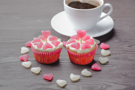 festive muffins on a wooden background