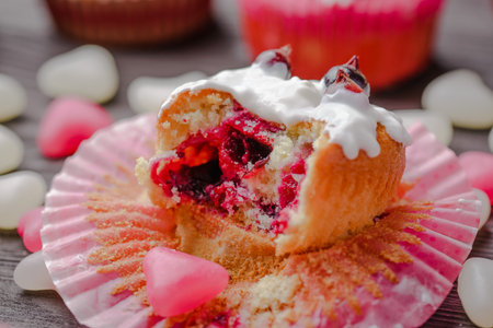 festive muffins on a wooden background