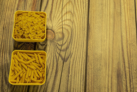 pasta on a wooden tableの写真素材