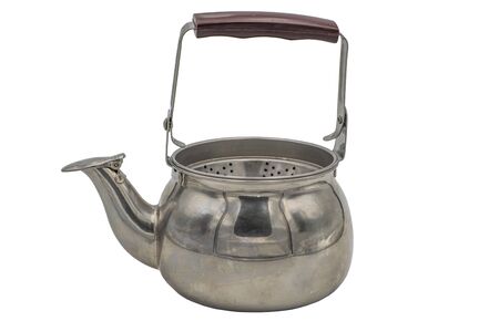 Teapot stainless steel strainer for tea leaves. Isolate on white background.の写真素材