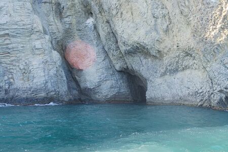 Kara-Dag mountains, view of the rocks from the sea, Crimea, Russiaの写真素材