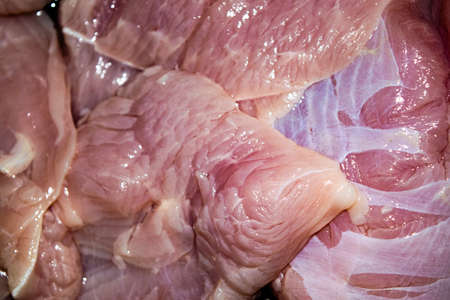 Turkey meat cut into pieces. Close-up, surface textureの写真素材