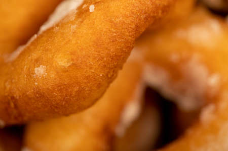 Fresh homemade donuts with powdered sugar. Close-up Selective focusの写真素材