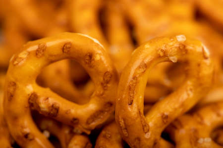Crispy bread straws with salt, close-up, selective focus, top viewの写真素材