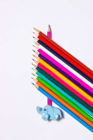Colored pencils on whiteの写真素材
