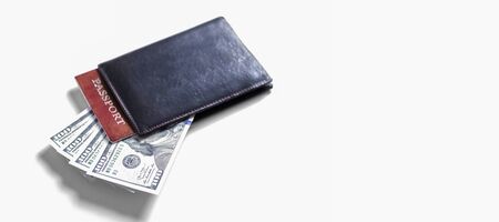 Cash notes and passport. Tourism concept. Mixed mediaの写真素材