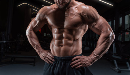 Portrait of an athletic muscular man. Fitness concept. Mixed media