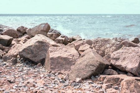 Image of stones on the seashore. Mixed media