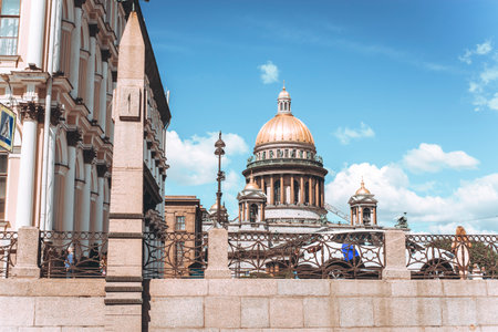 Saint Petersburg / Russia / 19.07.2021. View of St. Isaac's Cathedral in St. Petersburg during a boat trip. Tourism conceptのeditorial素材