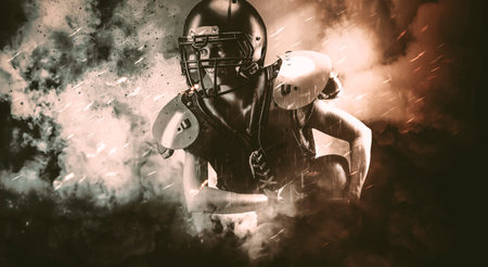 Image of a sports girl in the uniform of an American football team player. Sports concept. Mixed mediaの写真素材