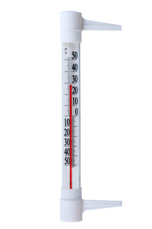 Atmospheric plastic thermometer  On a white background  