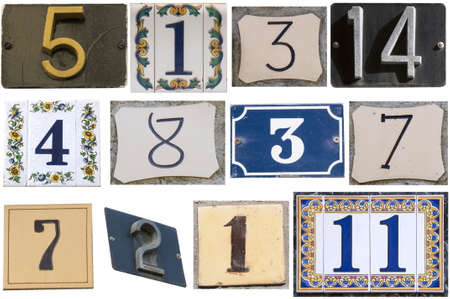 Collection of House numbers on the wallの写真素材