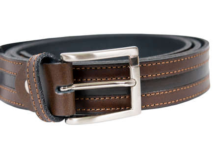 brown leather belt fashion for men on white backgroundの写真素材